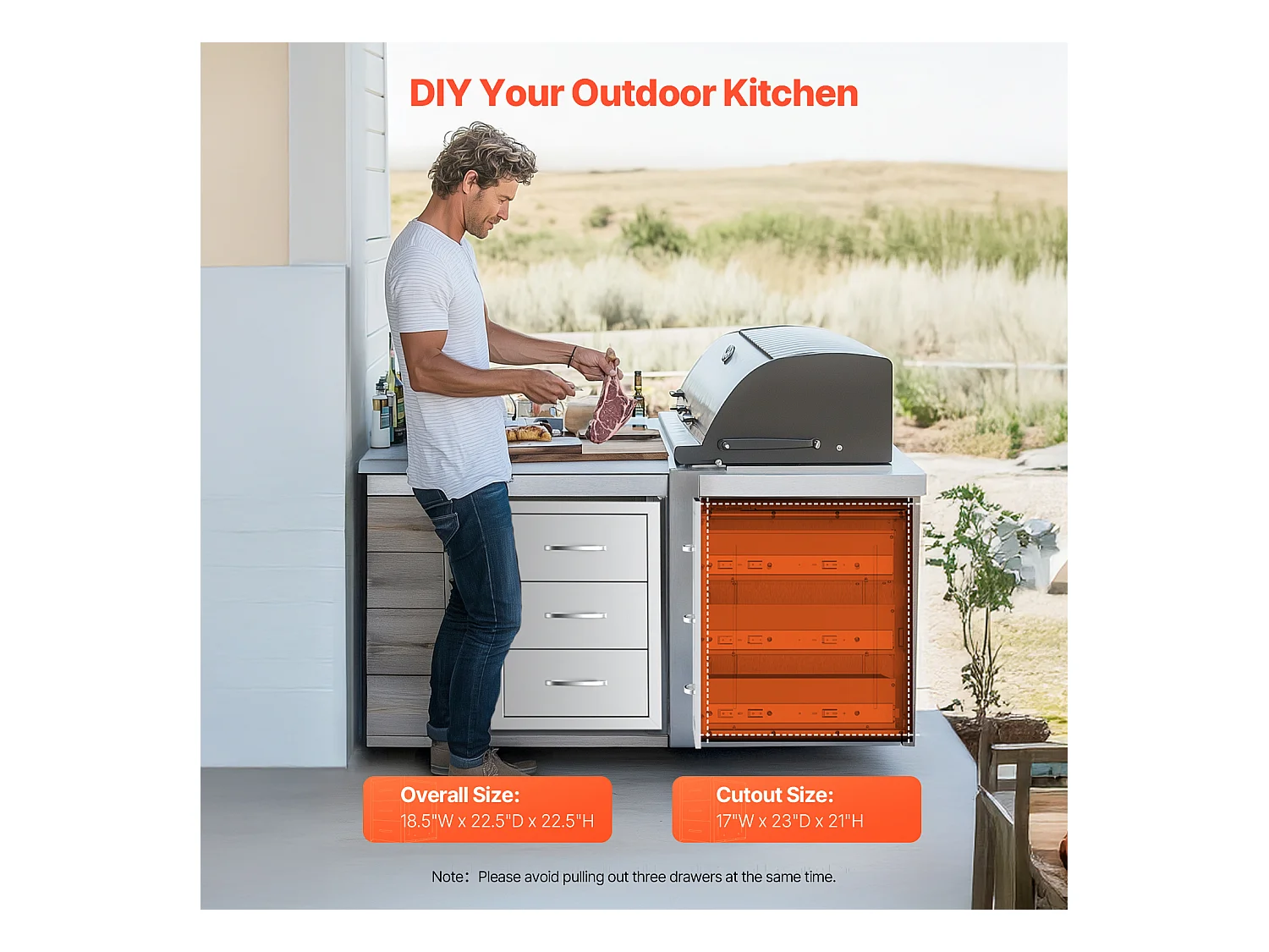 Tiroirs de Cuisine SucceBuy d'Extérieur en Acier Inoxydable, Ensemble de Trois Tiroirs 47 x 57 x 57cm avec Poignée, Idéal pour Îlots de Barbecue