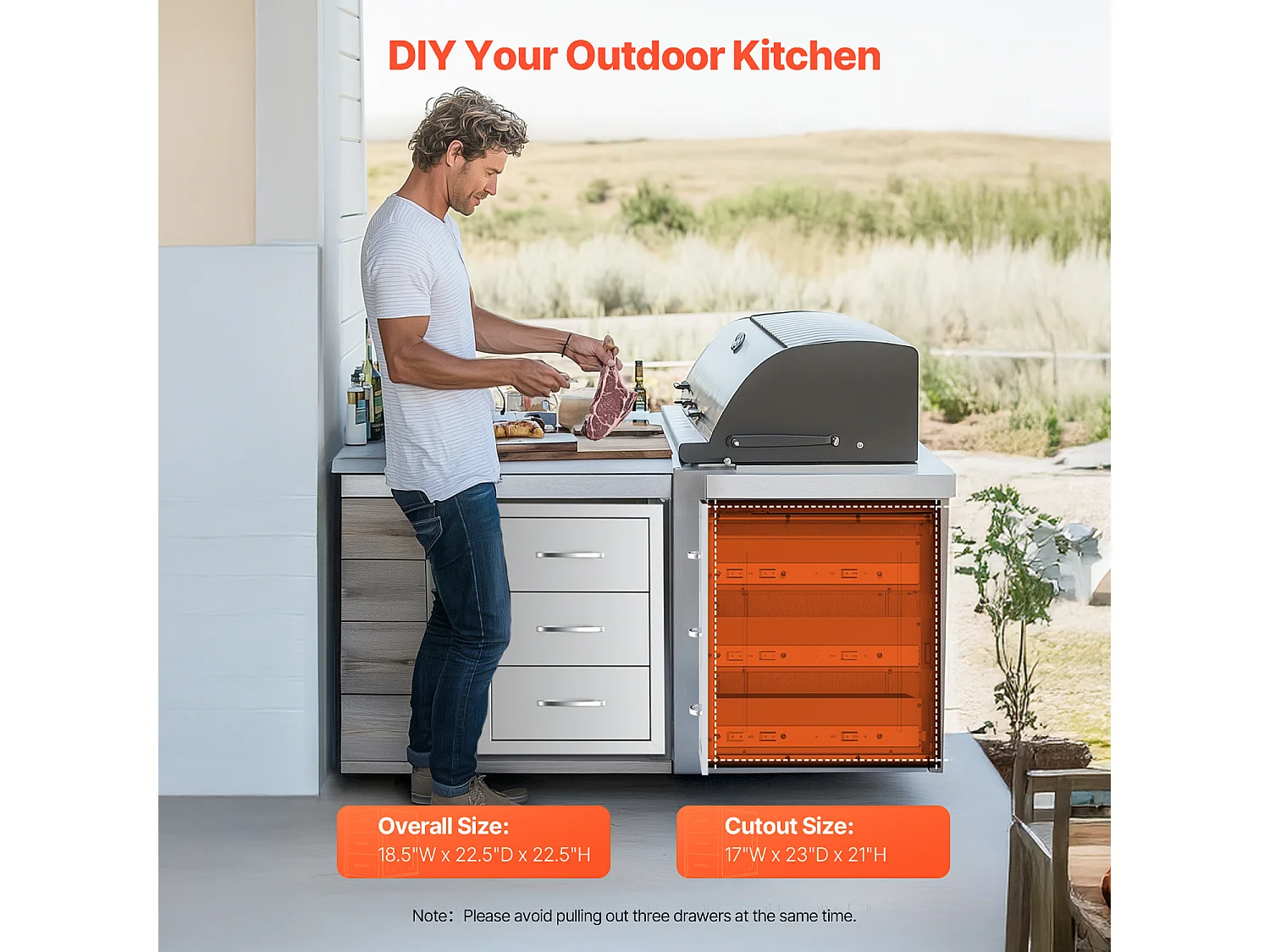 Tiroirs de Cuisine SucceBuy d'Extérieur en Acier Inoxydable, Ensemble de Trois Tiroirs 47 x 57 x 57cm avec Poignée, Idéal pour Îlots de Barbecue