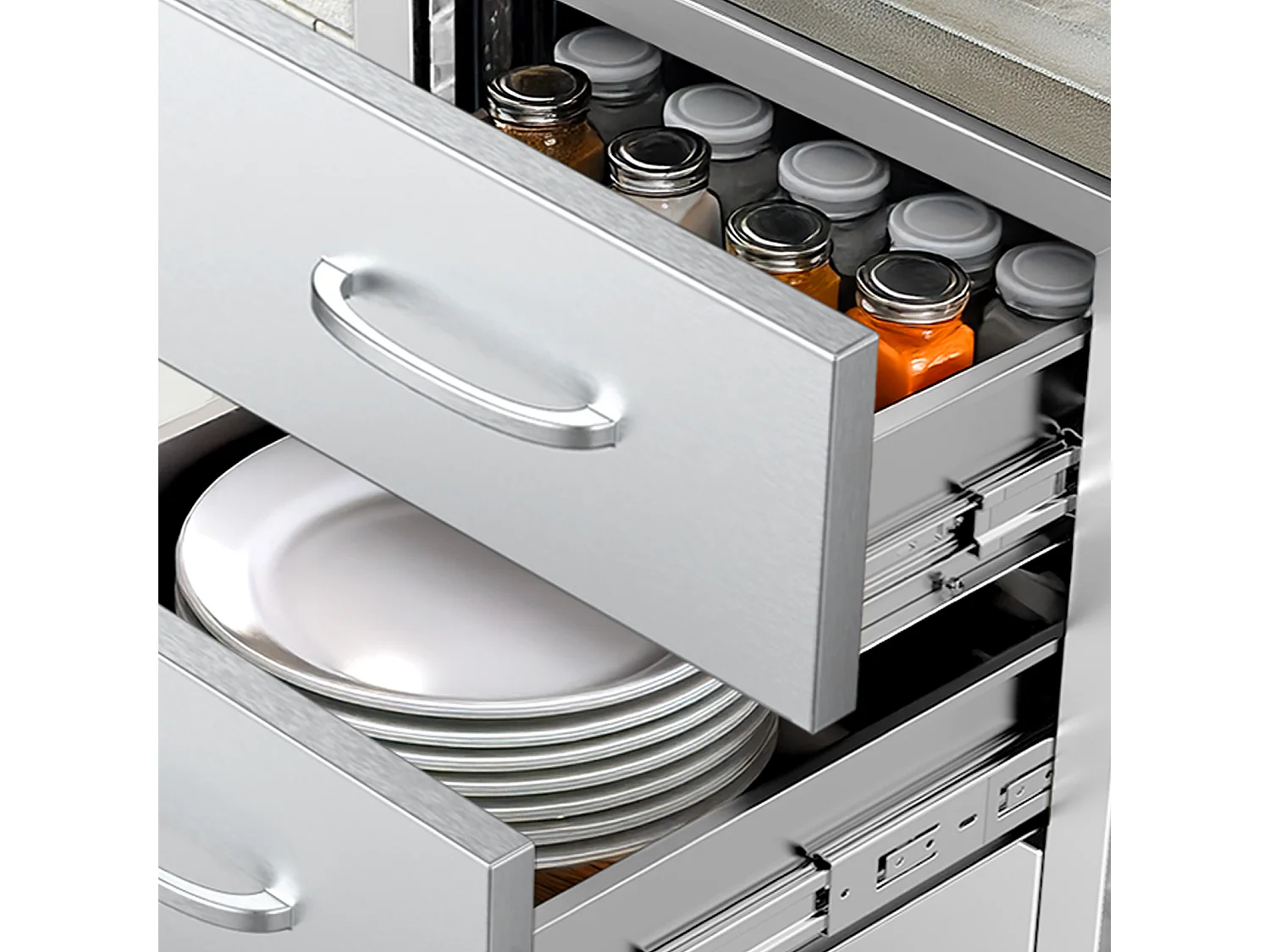 Tiroirs de Cuisine SucceBuy d'Extérieur en Acier Inoxydable, Ensemble de Trois Tiroirs 47 x 57 x 57cm avec Poignée, Idéal pour Îlots de Barbecue