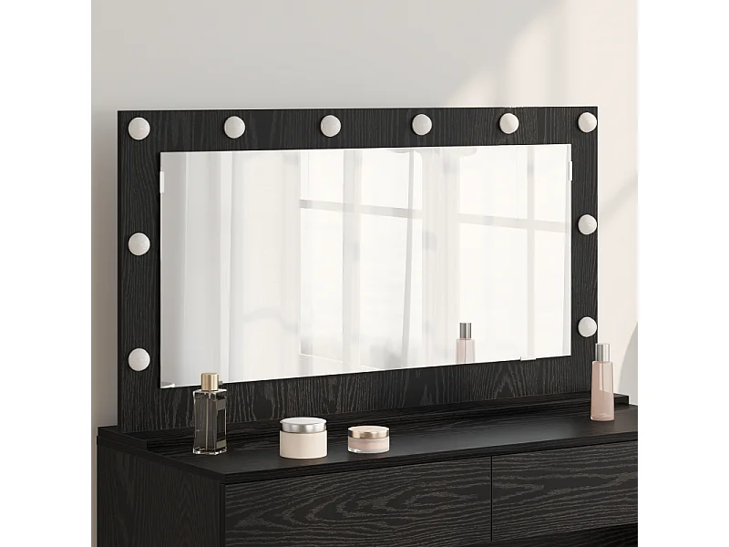 Miroir de coiffeuse avec lumières LED Chêne noir 100x55x18 cm