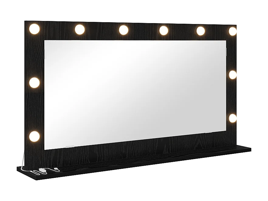 Miroir de coiffeuse avec lumières LED Chêne noir 100x55x18 cm
