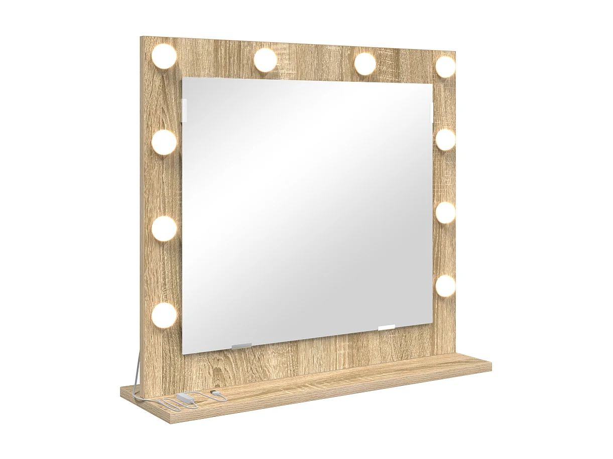 Miroir de vanité avec lumières LED Chêne Sonoma 60x55x18 cm