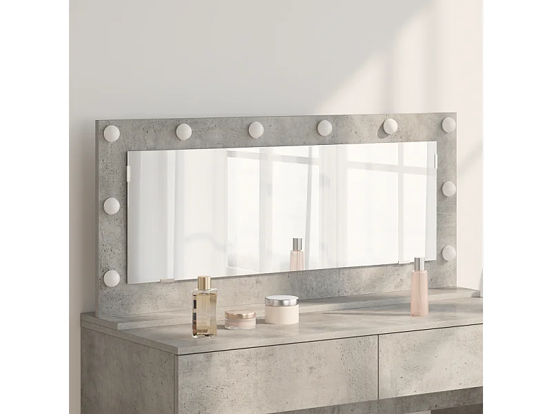 Miroir de maquillage avec lumières LED Gris béton 100x45x18 cm