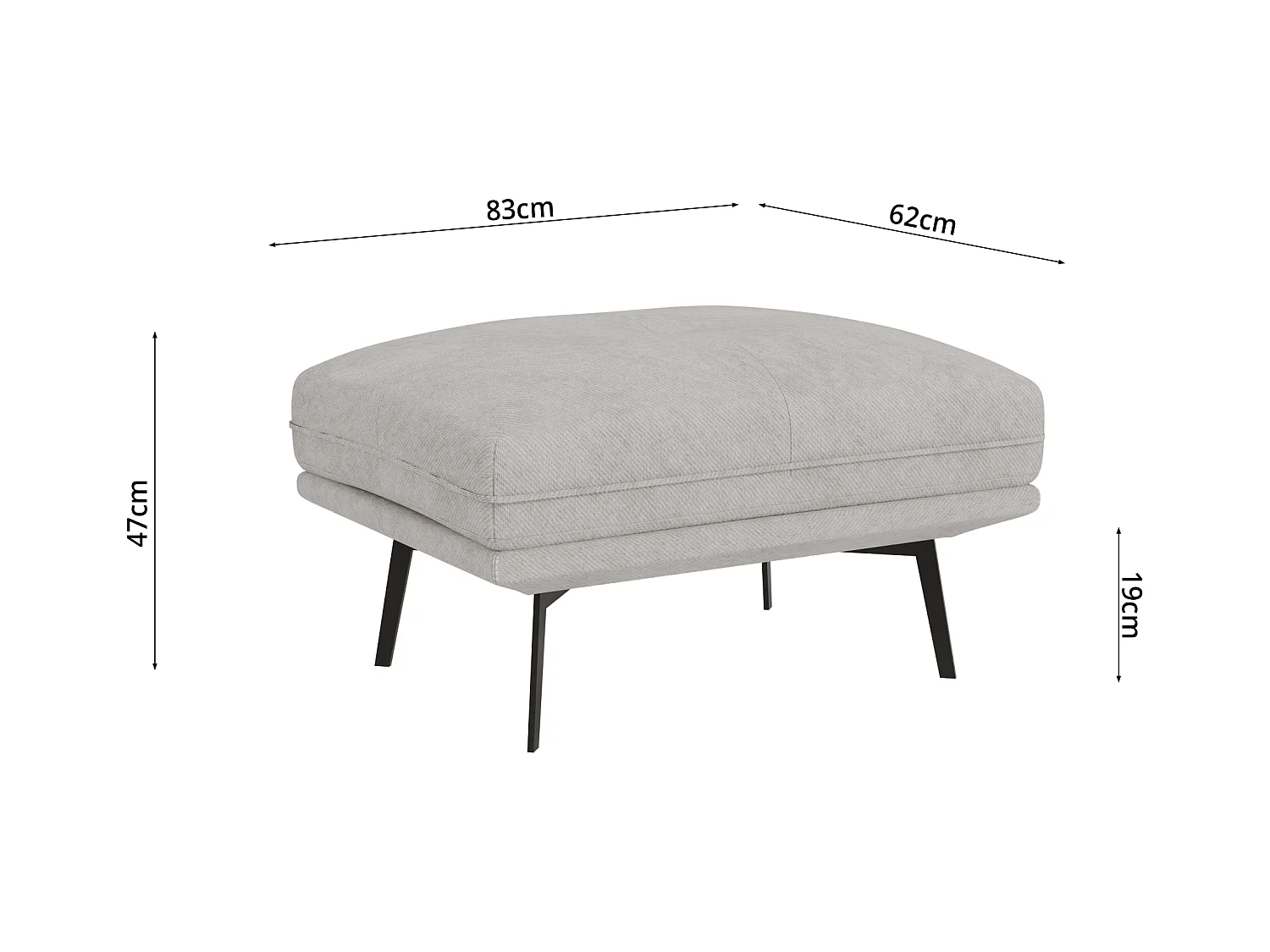 Pouf moderne avec hauts pieds en métal noir, en tissu velours gris clair Haga