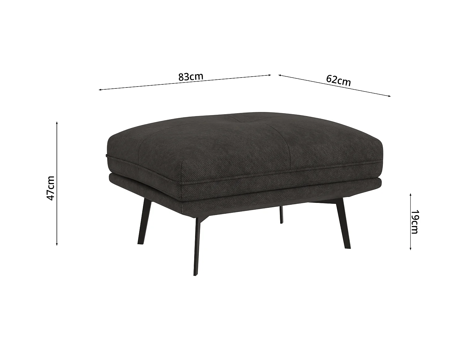 Pouf moderne avec hauts pieds en métal noir, en tissu velours noir Haga