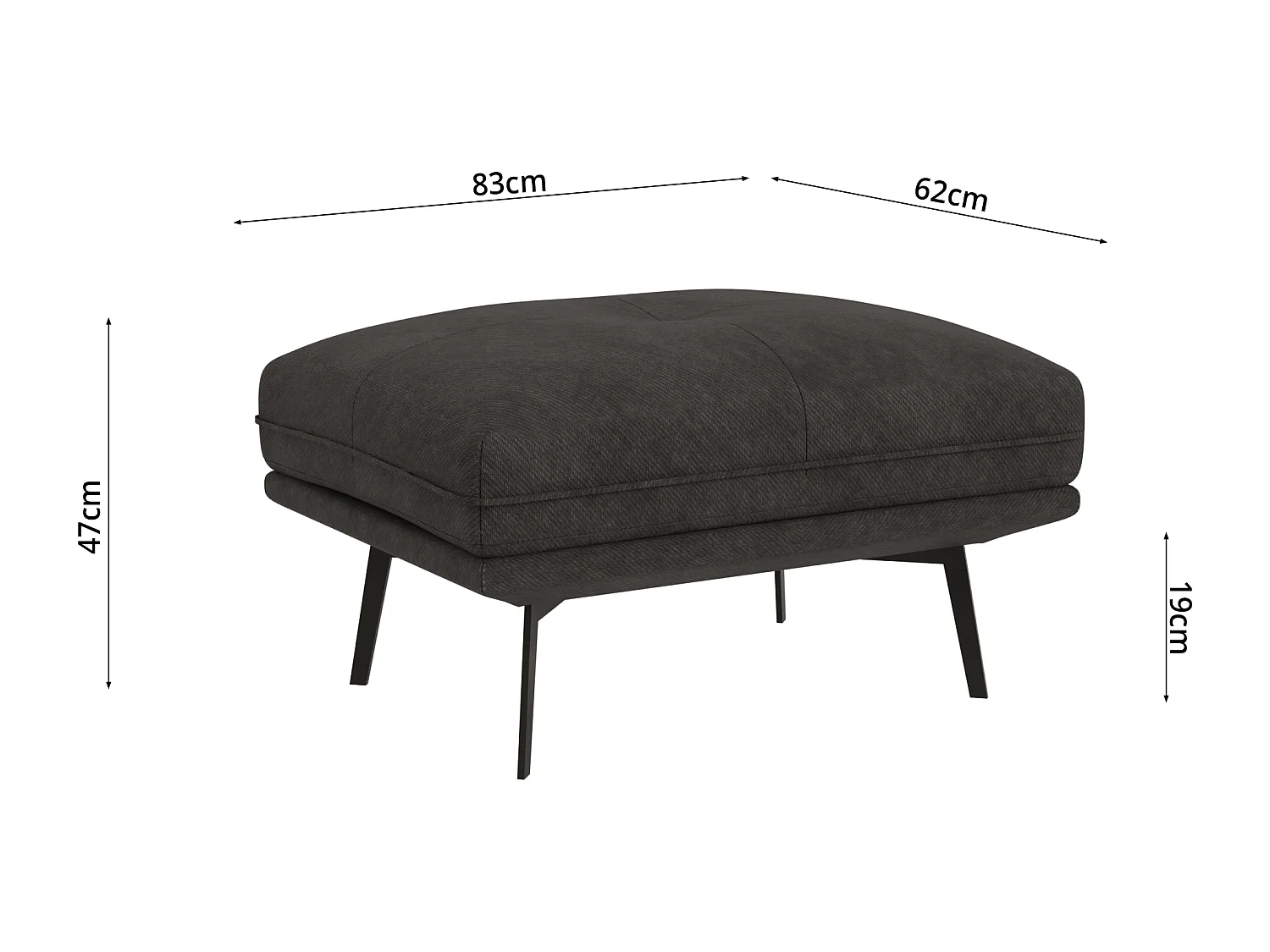 Pouf moderne avec hauts pieds en métal noir, en tissu velours noir Haga