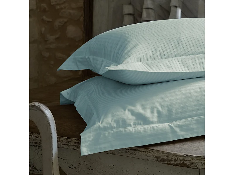 Parure de lit 240x220 cm set 65x65 satin CONCERTO rayures vert Lichen