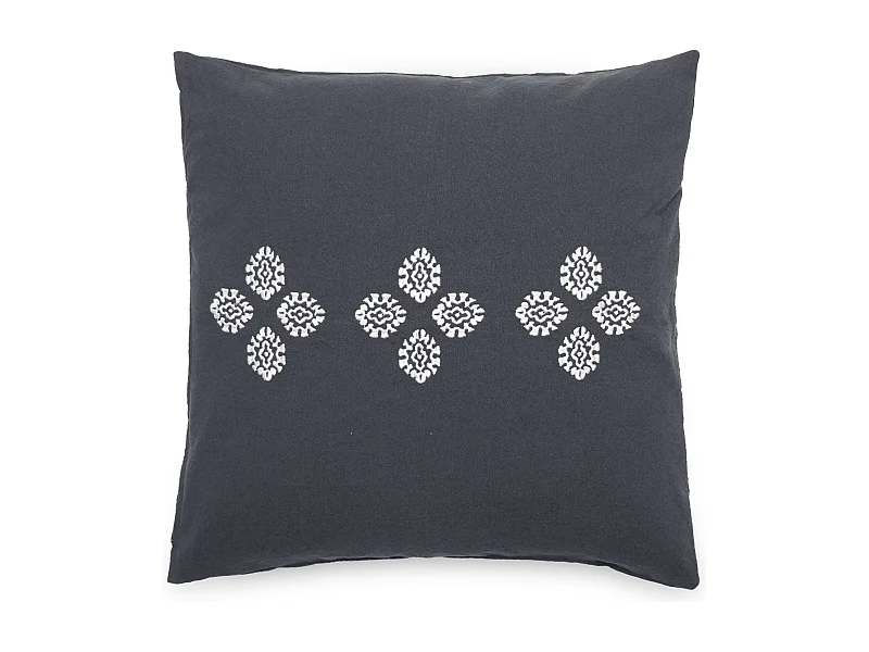 Housse de coussin pur coton teint lavé 45x45 cm BANDANAS noir caviar