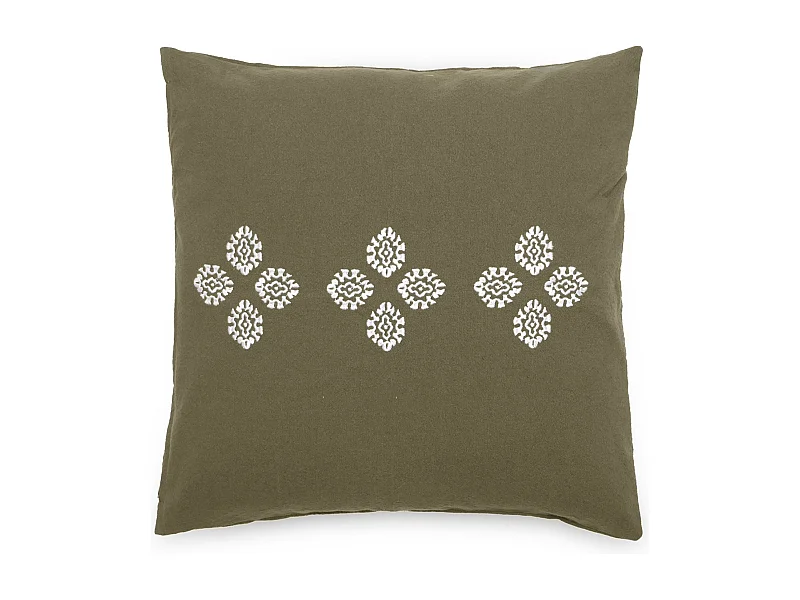 Housse de coussin pur coton teint lavé 45x45 cm BANDANAS vert mousse