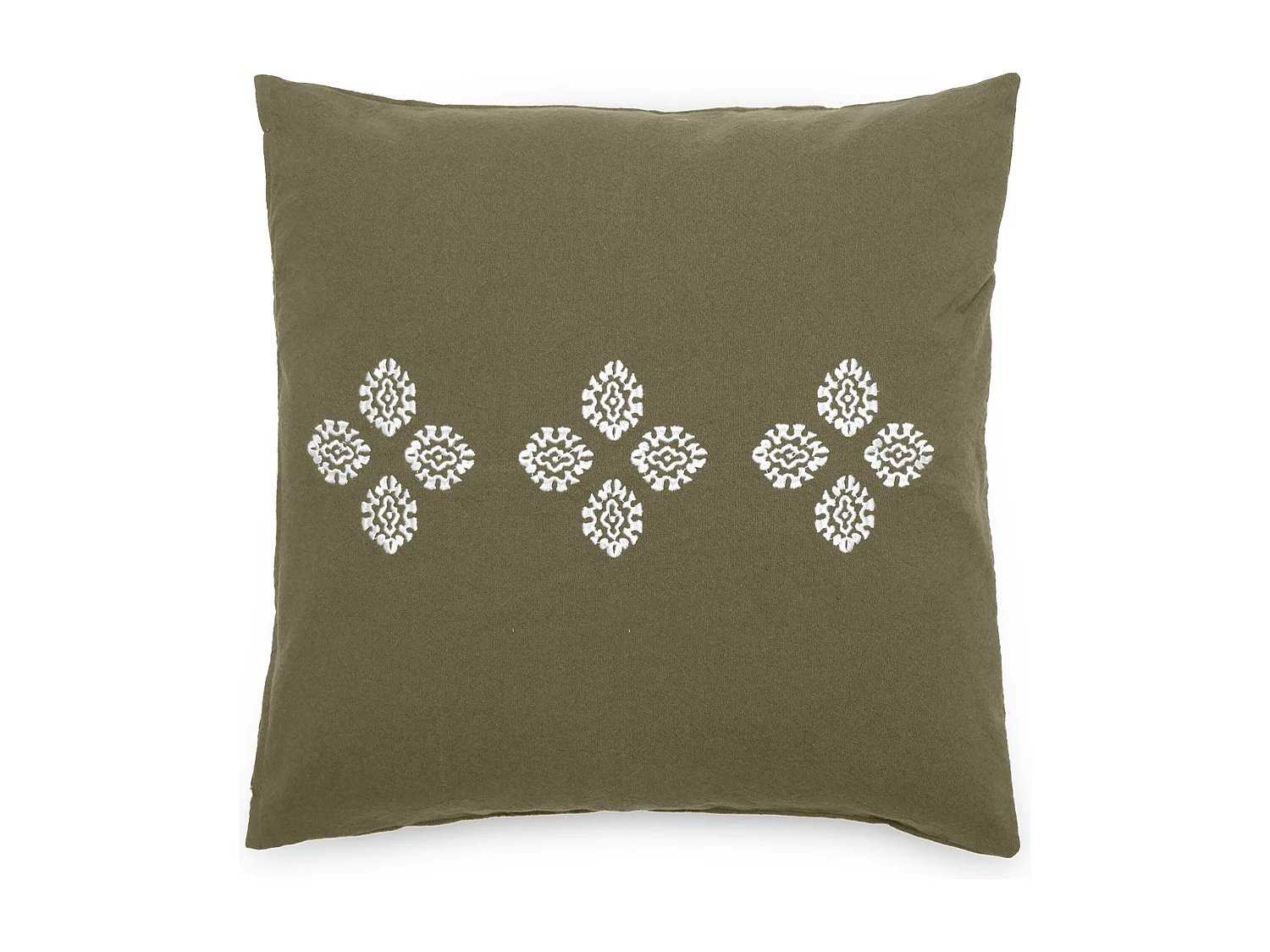 Housse de coussin pur coton teint lavé 45x45 cm BANDANAS vert mousse