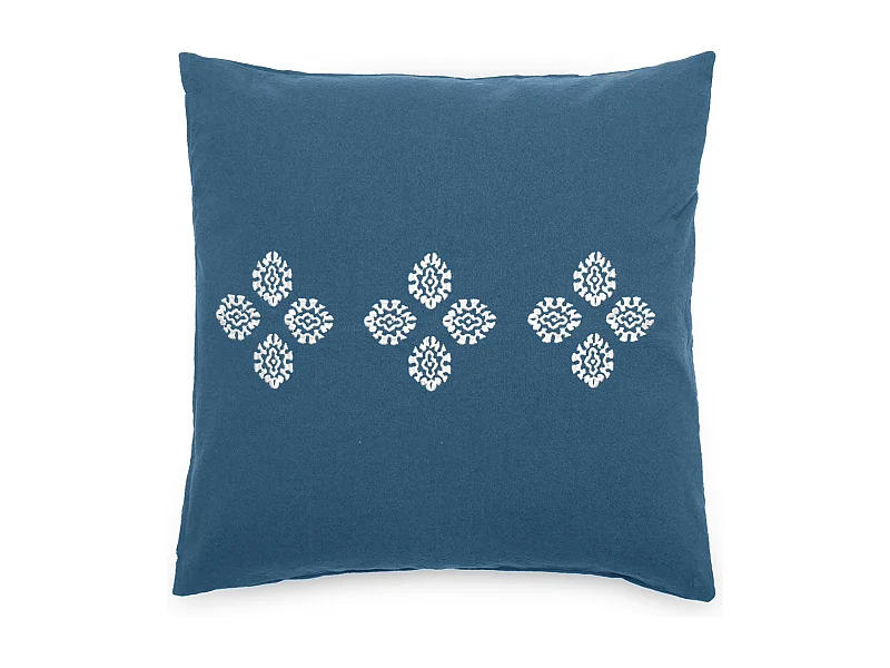 Housse de coussin pur coton teint lavé 45x45 cm BANDANAS bleu marine