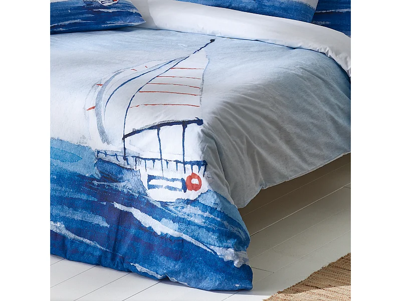 Housse de couette 200x200 cm percale de coton REGATE bleu