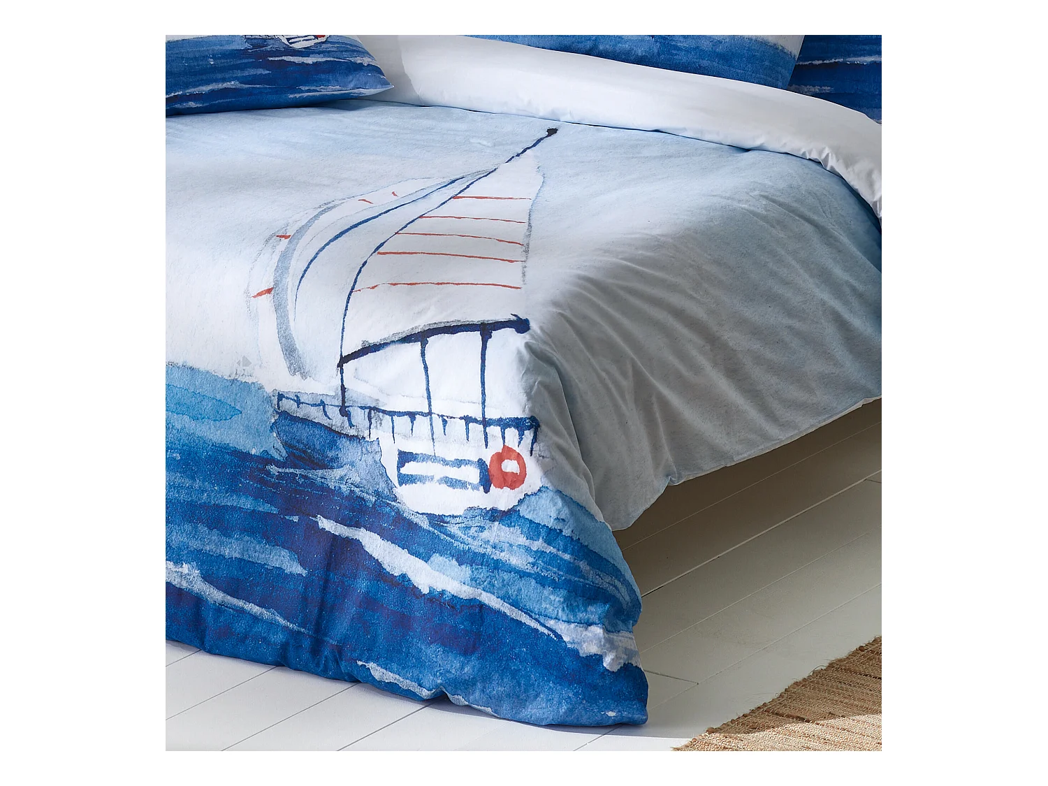 Housse de couette 200x200 cm percale de coton REGATE bleu