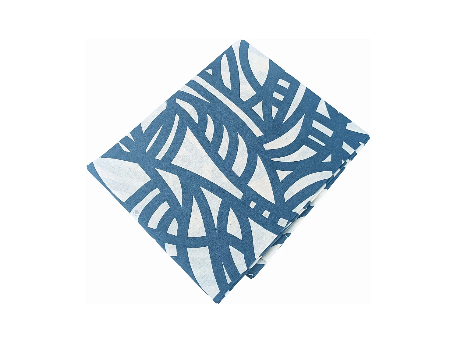 Drap plat 180x290 cm coton lavé SÉRÉNA géométrique Bleu beige