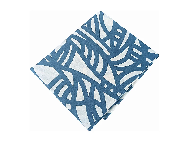 Drap plat 180x290 cm coton lavé SÉRÉNA géométrique Bleu beige