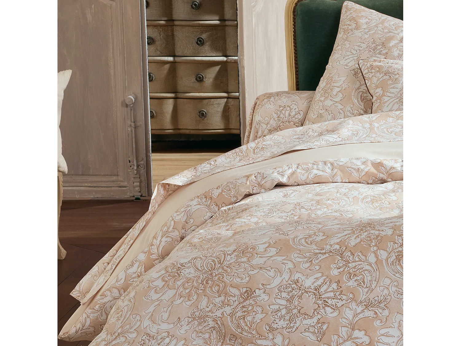 Drap plat 280x325 cm en percale de coton PALAZZO beige