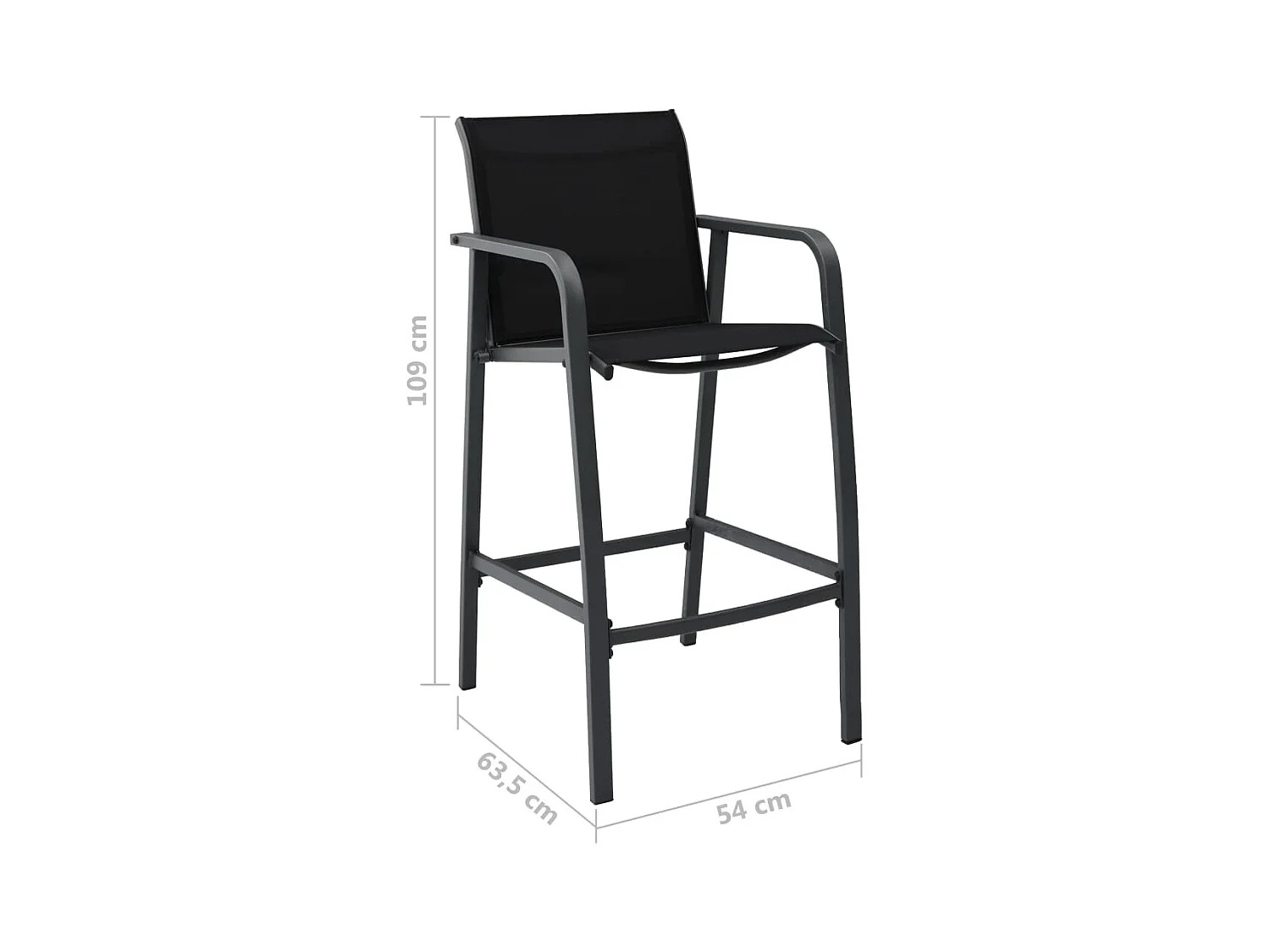 Lucien-Jules  Chaises de bar de jardin lot de 2 Noir Textilène