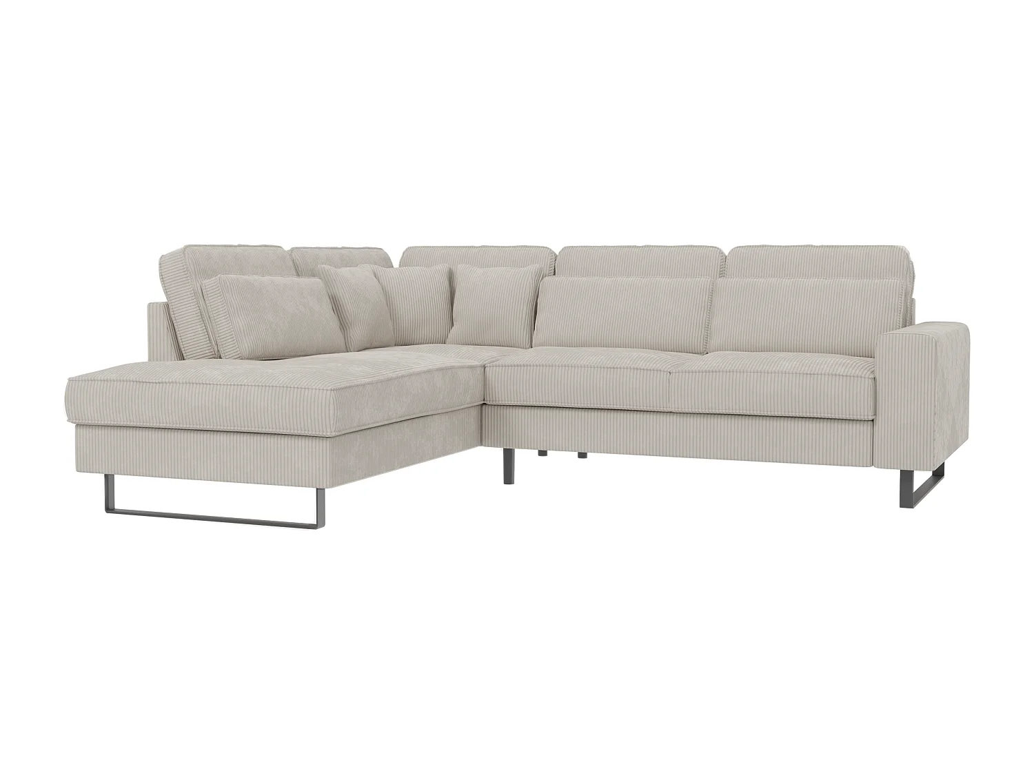 Canapé d’angle avec ottomane et pieds en métal noir, en tissu côtelé beige DUSK