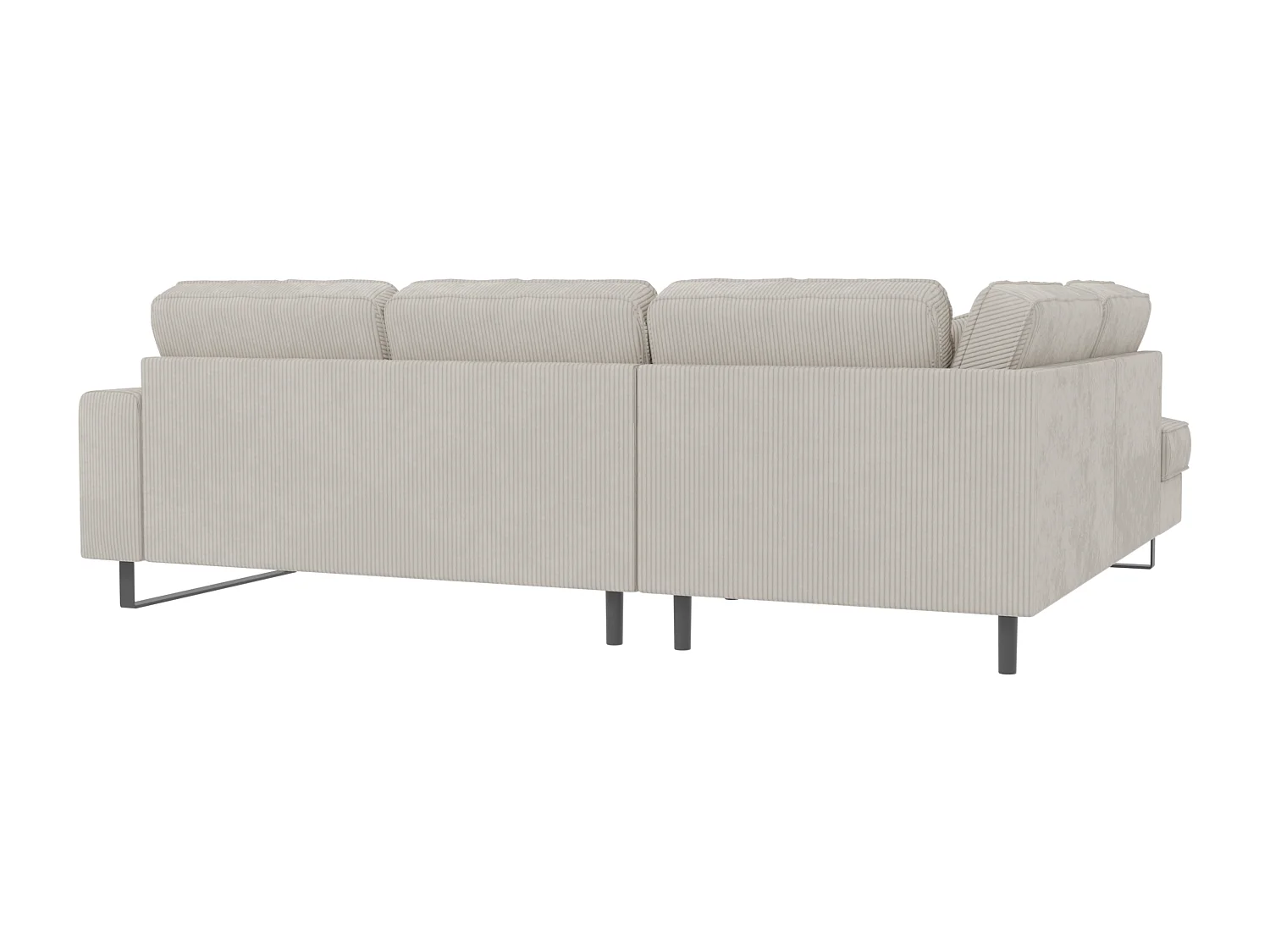 Canapé d’angle avec ottomane et pieds en métal noir, en tissu côtelé beige DUSK