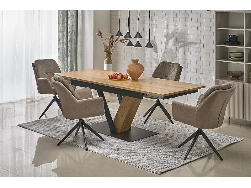 Tavolo da pranzo Fanis-Lux, allungabile/MDF+impiallacciatura/marrone e nero