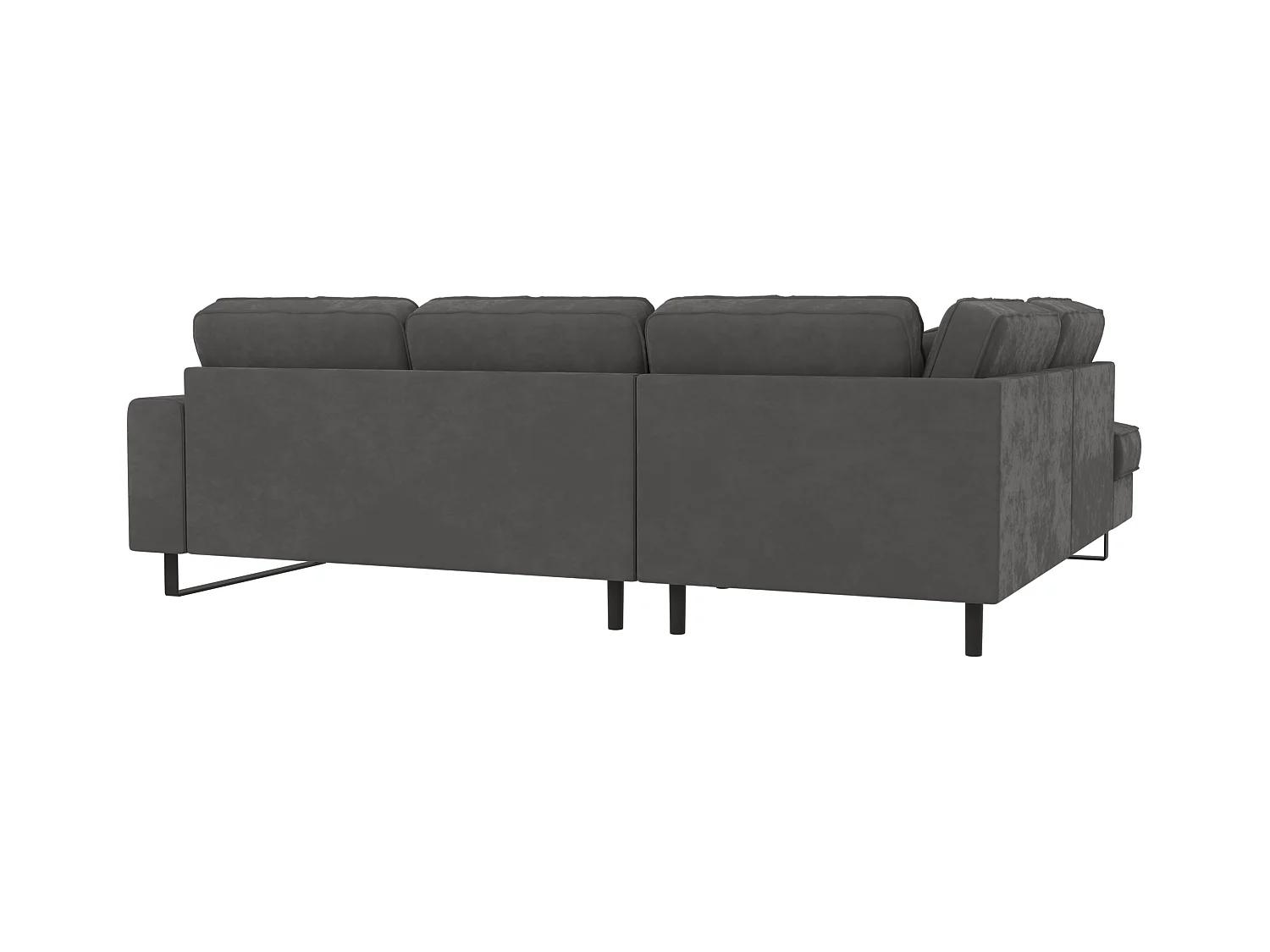 Canapé d’angle avec ottomane et pieds en métal noir, en tissu velours gris ROGUE