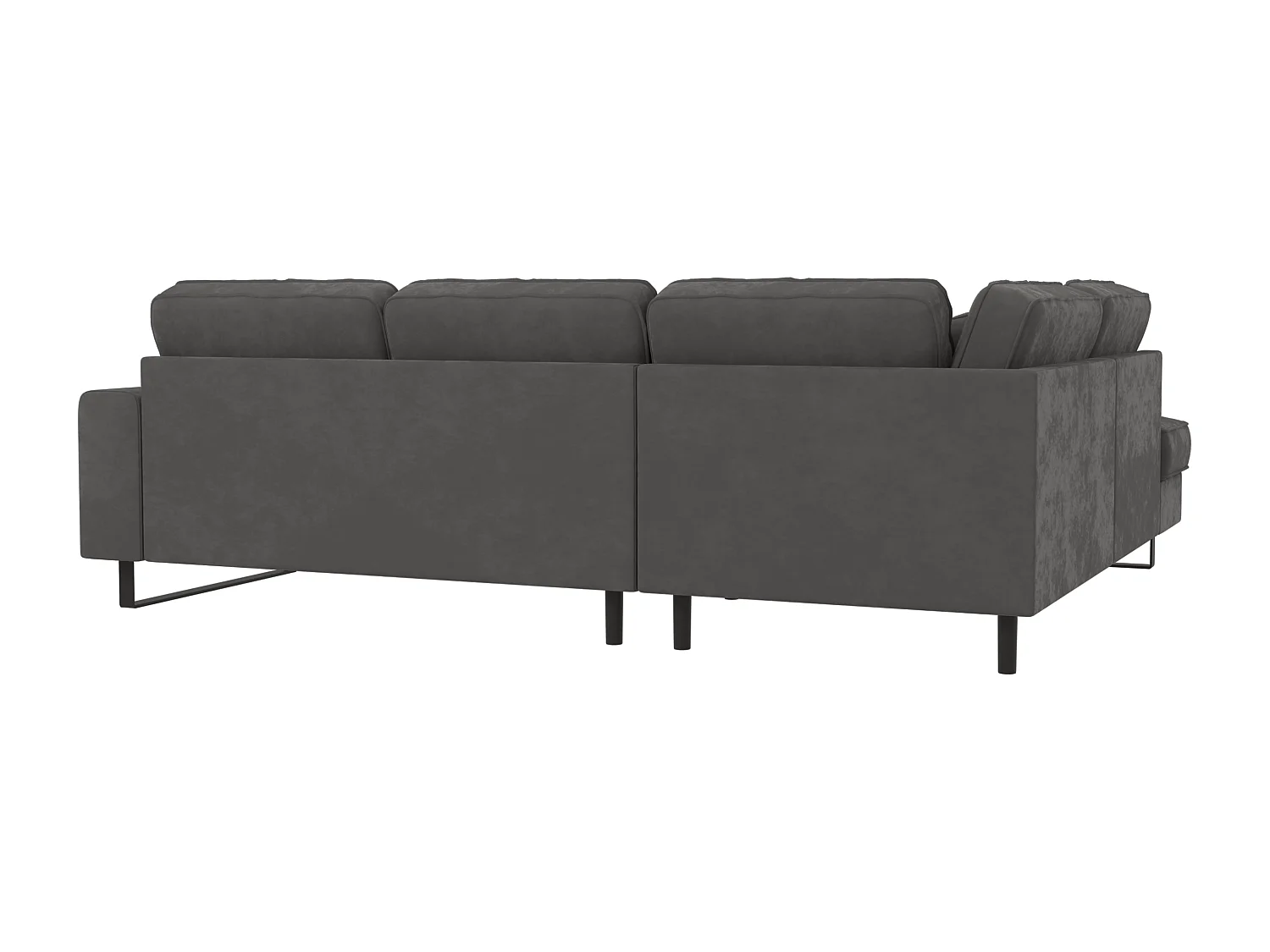 Canapé d’angle avec ottomane et pieds en métal noir, en tissu velours gris ROGUE