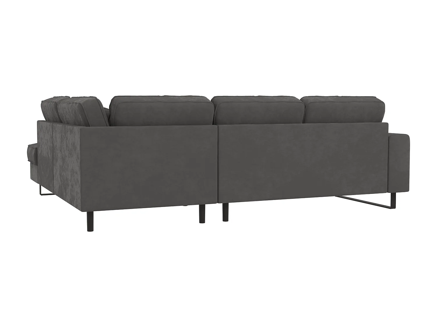 Canapé d’angle avec ottomane et pieds en métal noir, en tissu velours gris ROGUE