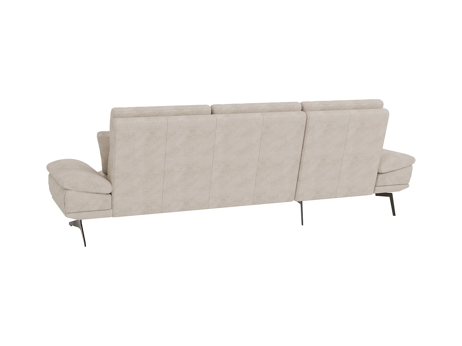 Canapé d’angle moderne avec ottomane et pieds hauts en métal noir, en tissu velours beige HAGA