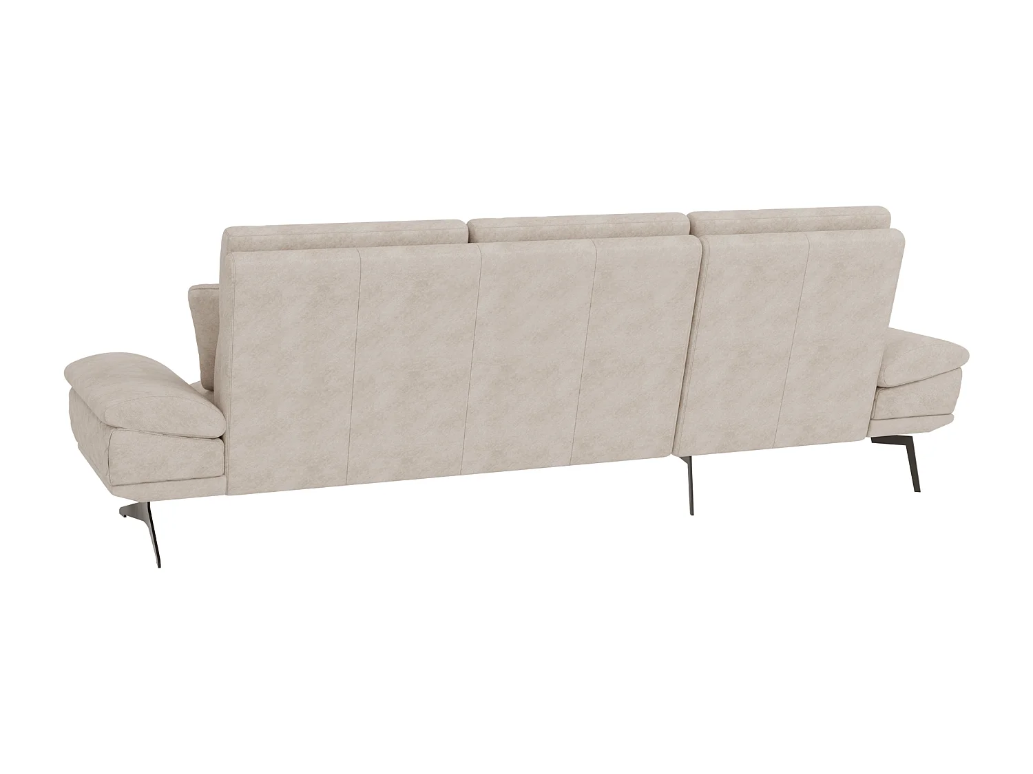 Canapé d’angle moderne avec ottomane et pieds hauts en métal noir, en tissu velours beige HAGA