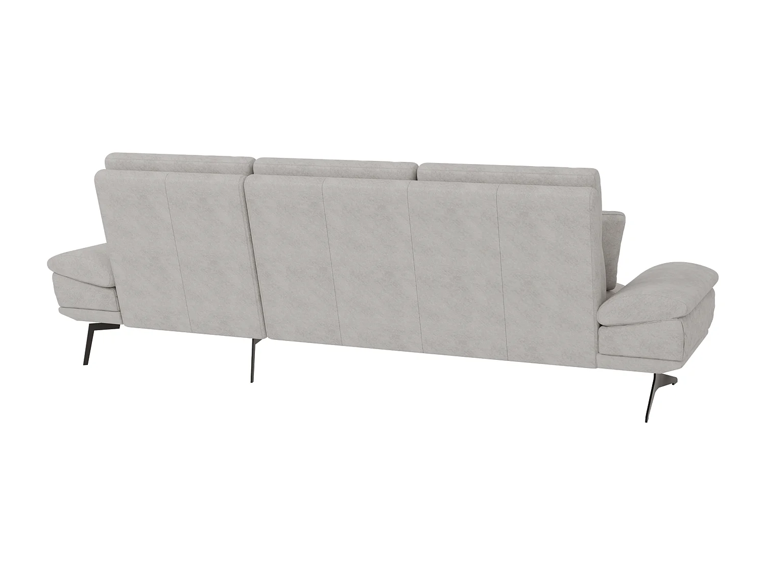 Canapé d’angle moderne avec ottomane et pieds hauts en métal noir, en tissu velours gris clair HAGA