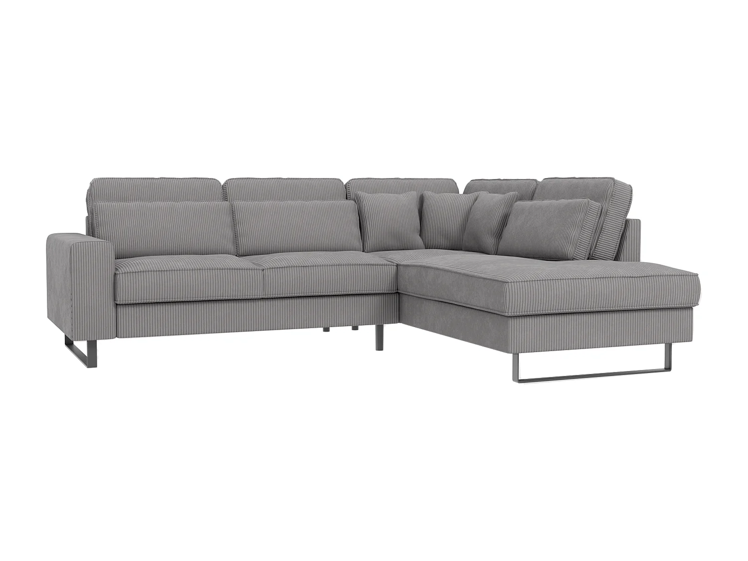 Canapé d’angle avec ottomane et pieds en métal noir, en tissu côtelé gris clair DUSK