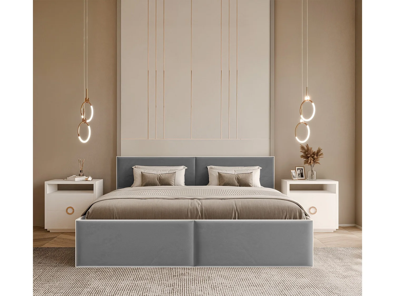 Lit tapissé ATHERIS avec coffre de rangement pour la literie | 160x200 Gris