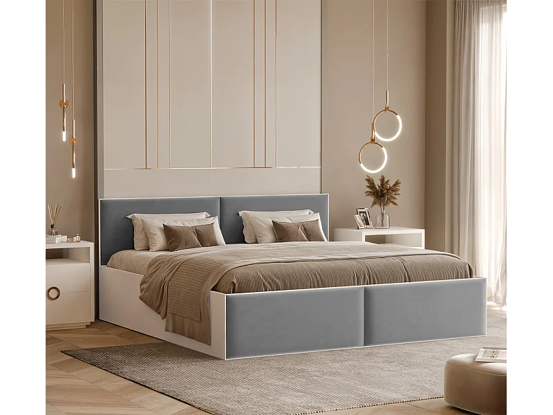 Lit tapissé ATHERIS avec coffre de rangement pour la literie | 160x200 Gris