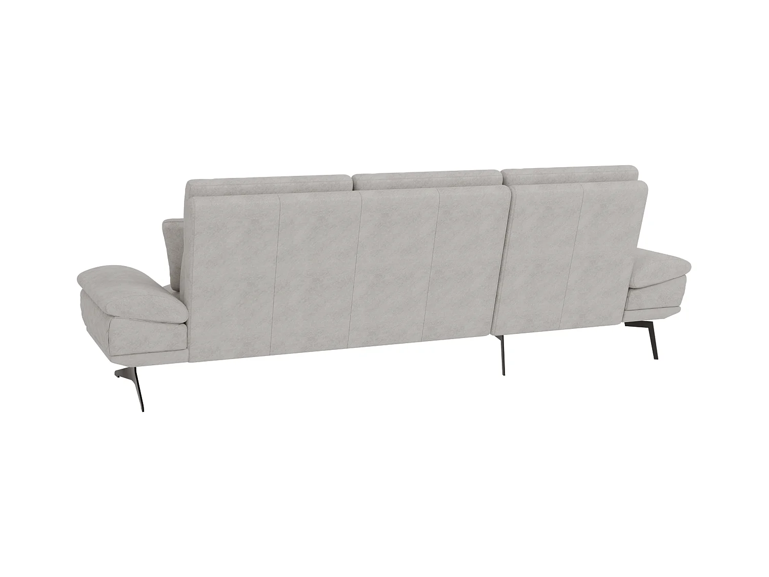 Canapé d’angle moderne avec ottomane et pieds hauts en métal noir, en tissu velours gris clair HAGA