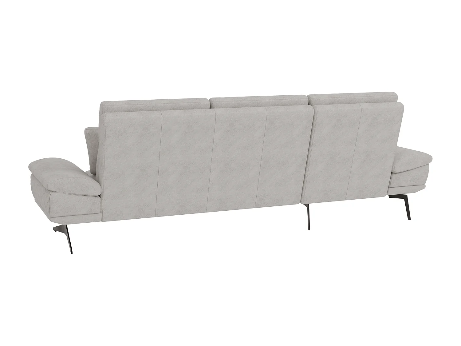 Canapé d’angle moderne avec ottomane et pieds hauts en métal noir, en tissu velours gris clair HAGA