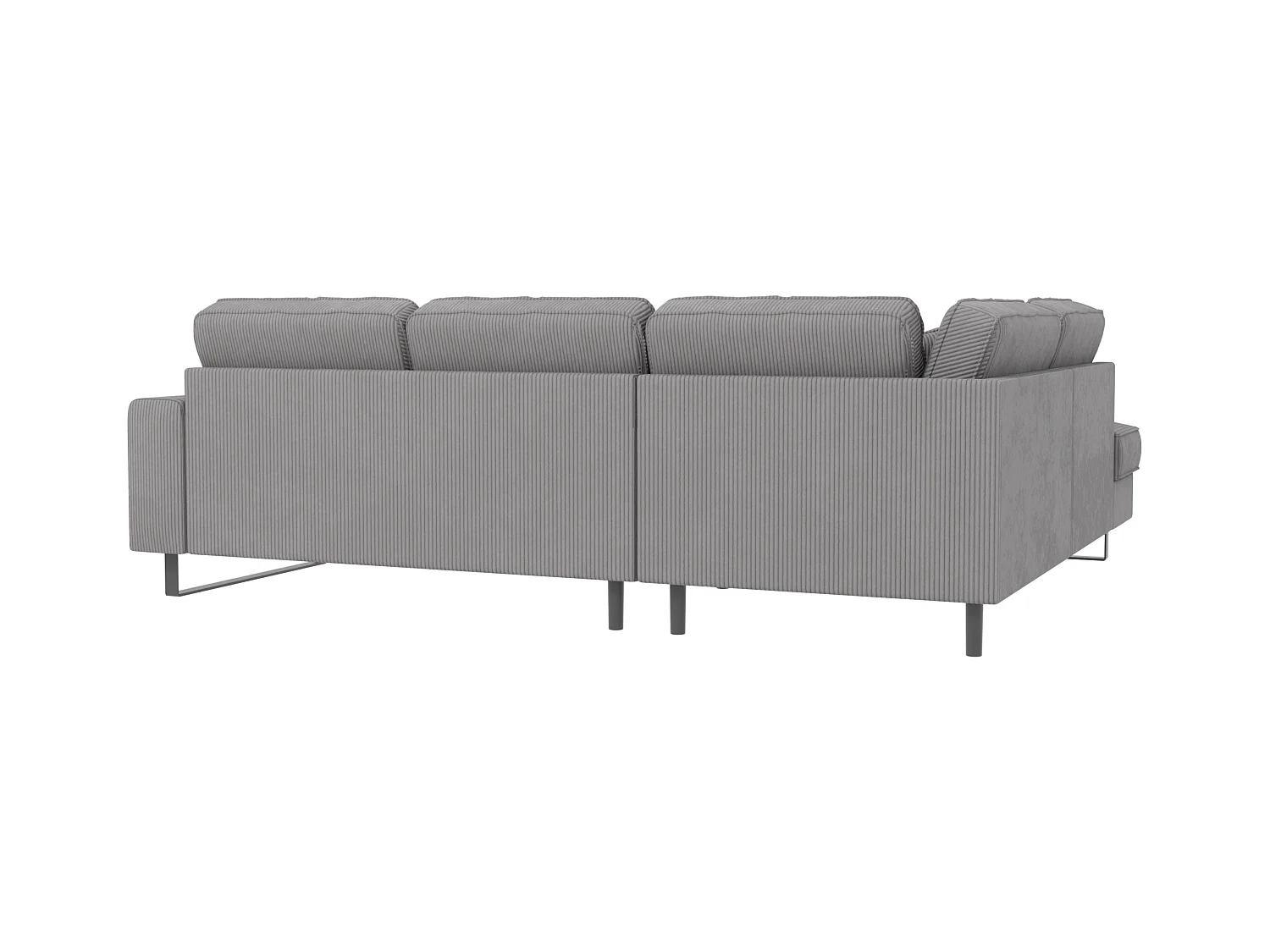 Canapé d’angle avec ottomane et pieds en métal noir, en tissu côtelé gris clair DUSK