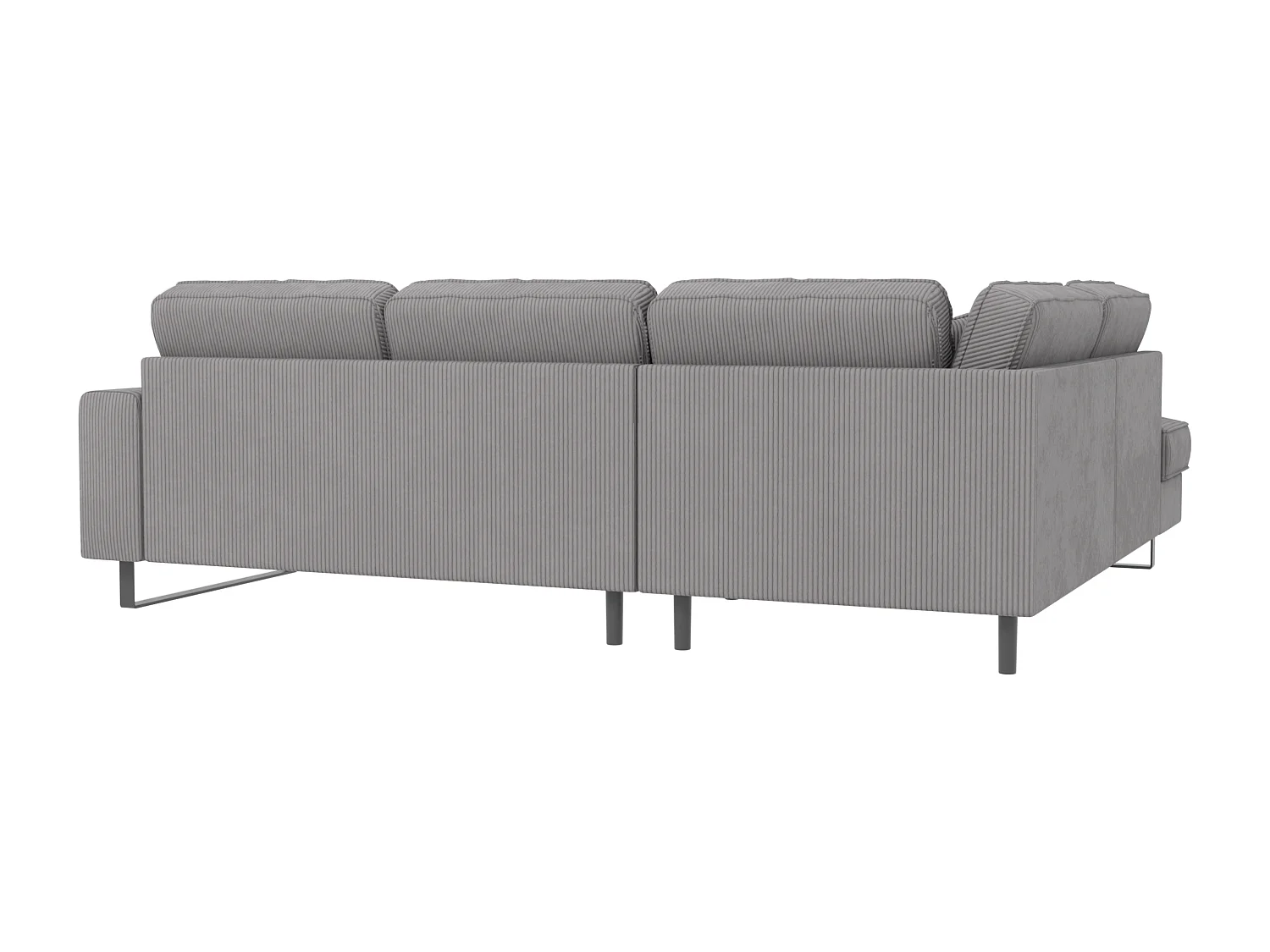 Canapé d’angle avec ottomane et pieds en métal noir, en tissu côtelé gris clair DUSK