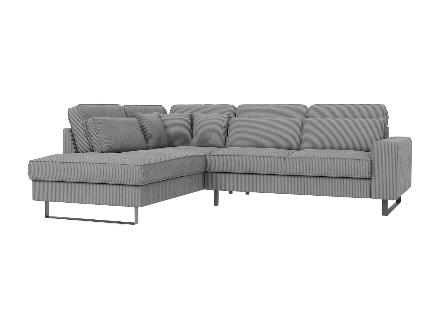 Canapé d’angle avec ottomane et pieds en métal noir, en tissu côtelé gris clair DUSK