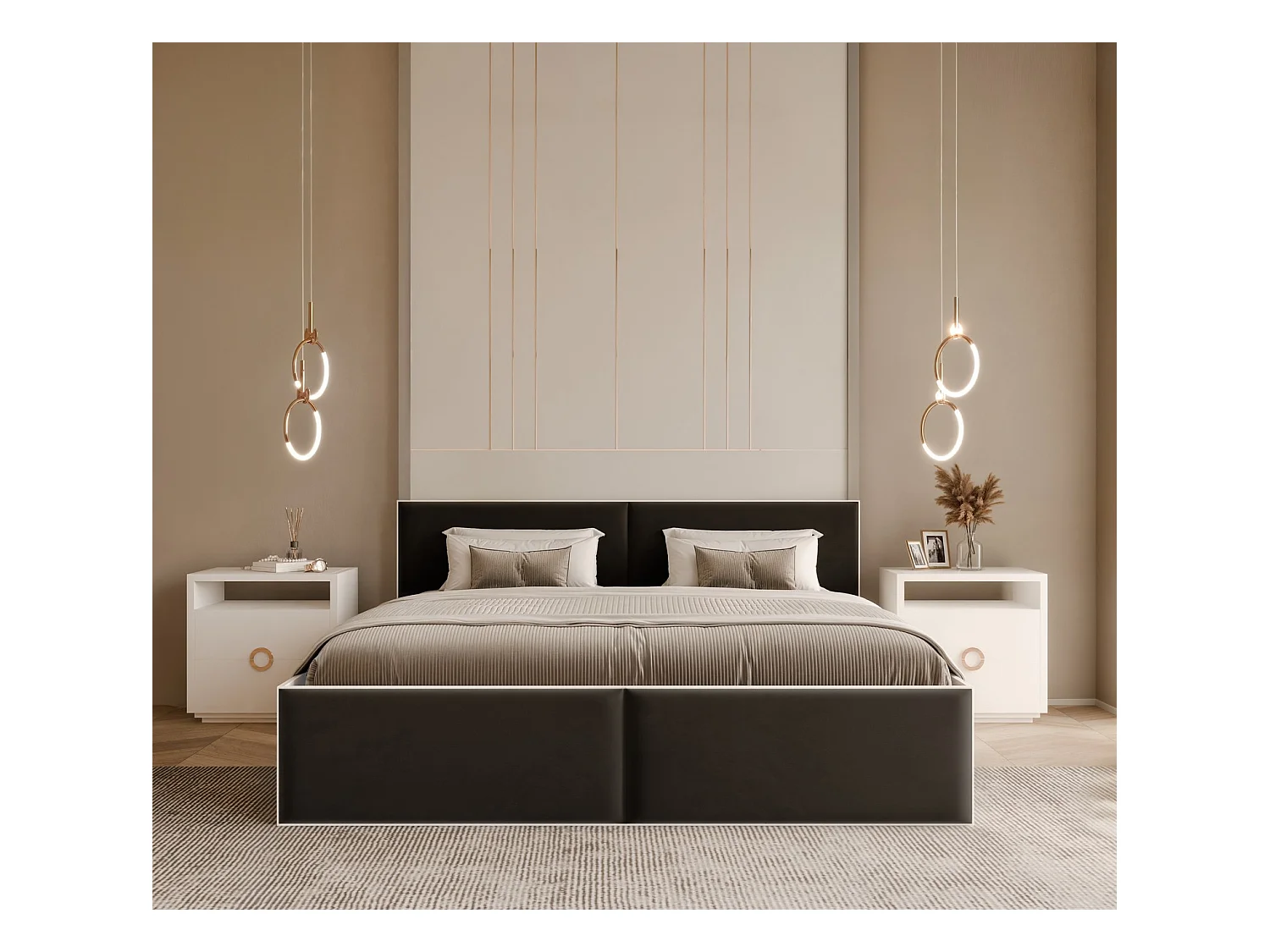 Lit tapissé ATHERIS avec coffre de rangement pour la literie | 140x200 Noir