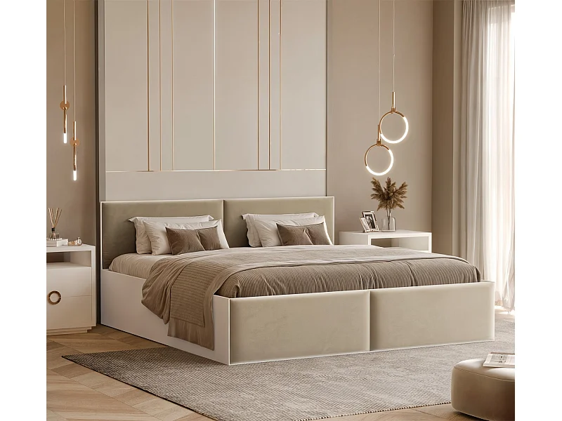 Lit tapissé ATHERIS avec coffre de rangement pour la literie | 120x200 Beige