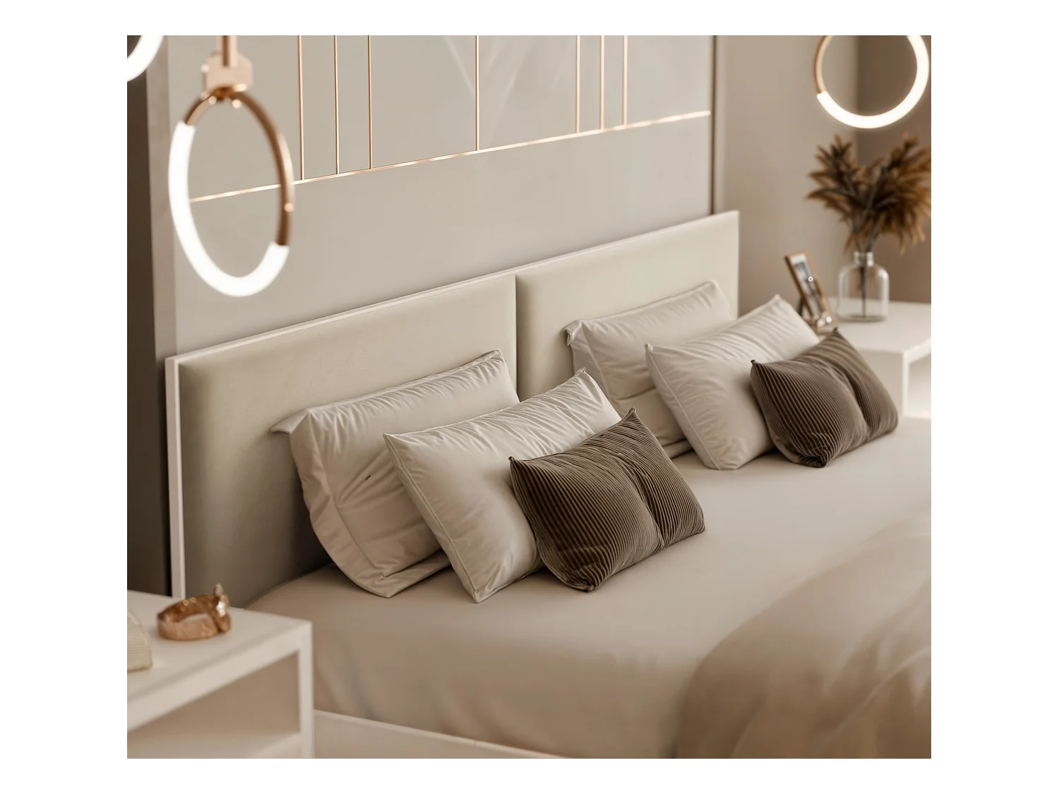 Lit tapissé ATHERIS avec coffre de rangement pour la literie | 140x200 Beige