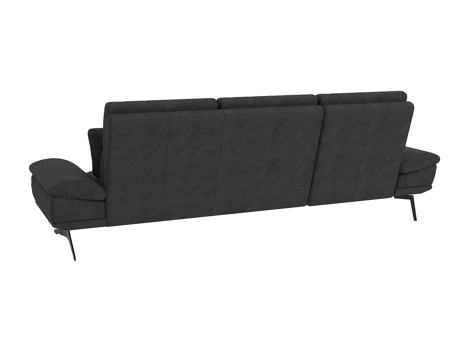 Canapé d’angle moderne avec ottomane et pieds hauts en métal noir, en tissu velours noir HAGA