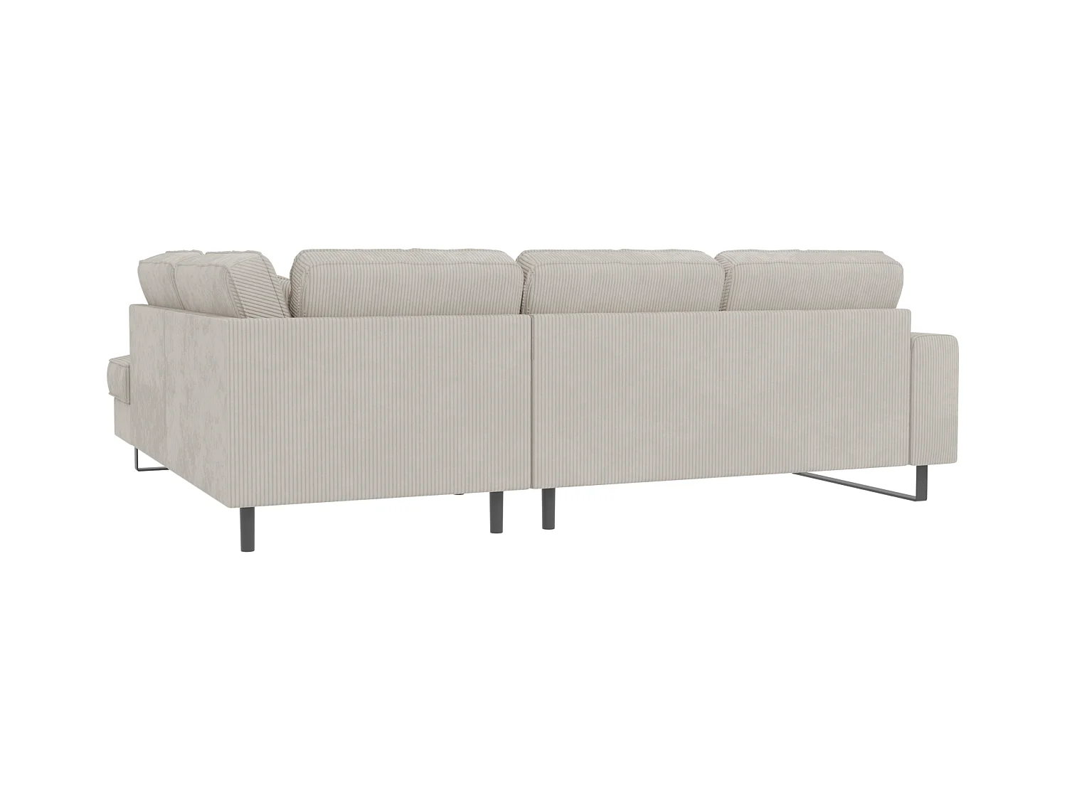 Canapé d’angle avec ottomane et pieds en métal noir, en tissu côtelé beige DUSK