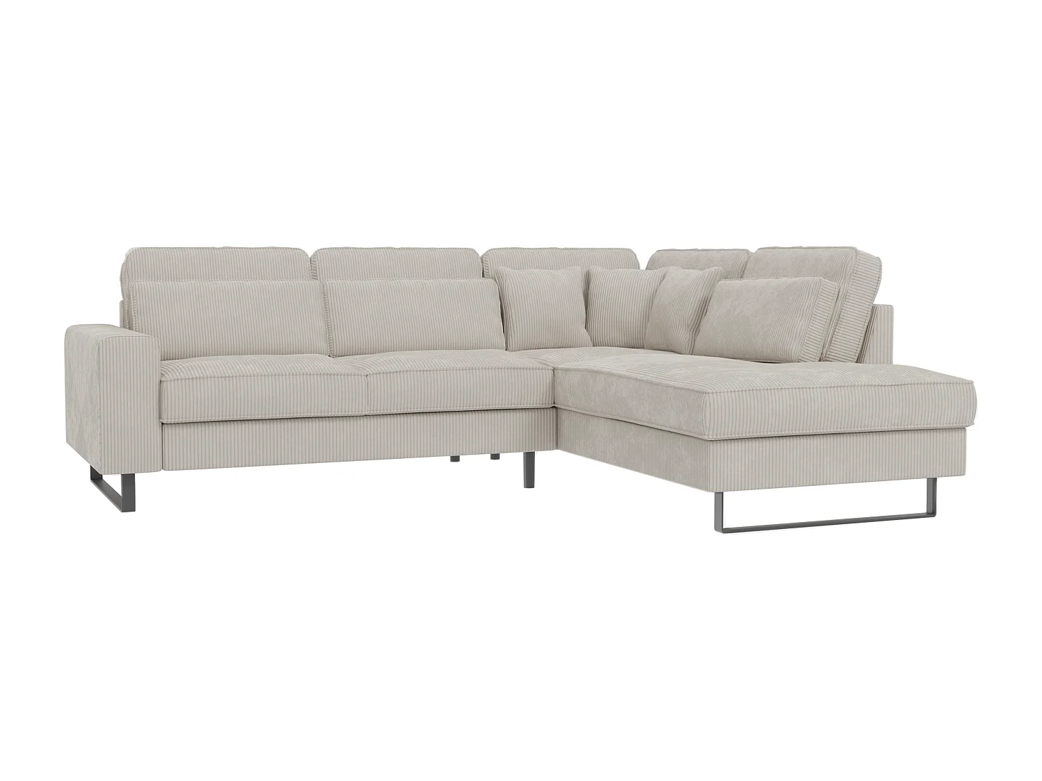 Canapé d’angle avec ottomane et pieds en métal noir, en tissu côtelé beige DUSK