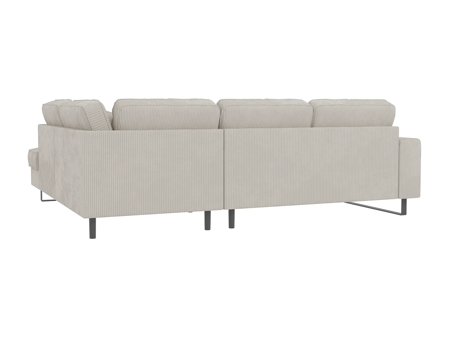 Canapé d’angle avec ottomane et pieds en métal noir, en tissu côtelé beige DUSK