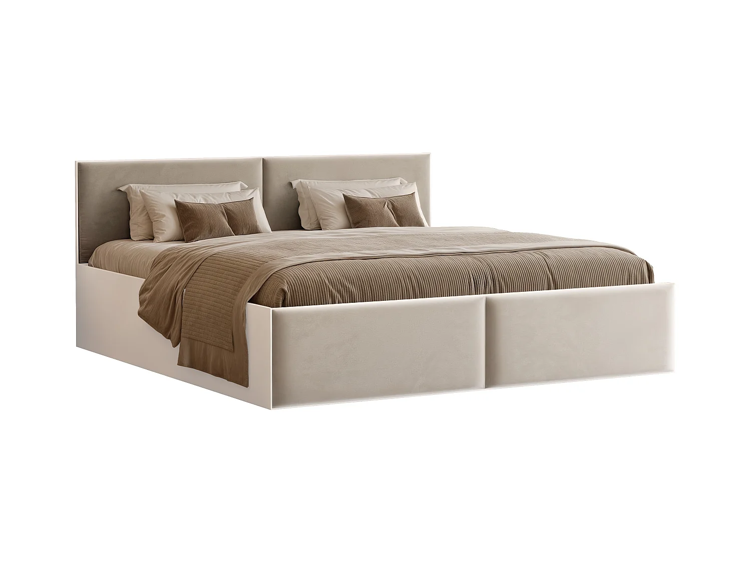 Lit tapissé ATHERIS avec coffre de rangement pour la literie | 140x200 Crème