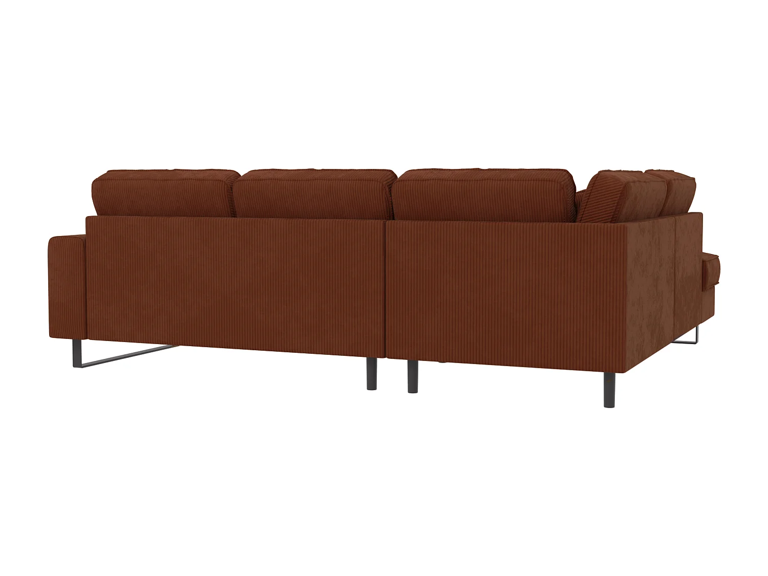Canapé d’angle avec ottomane et pieds en métal noir, en tissu côtelé terracotta DUSK