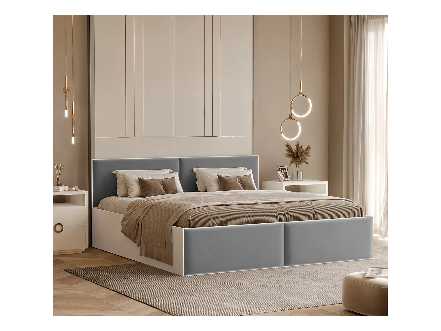 Lit tapissé ATHERIS avec coffre de rangement pour la literie | 120x200 Gris