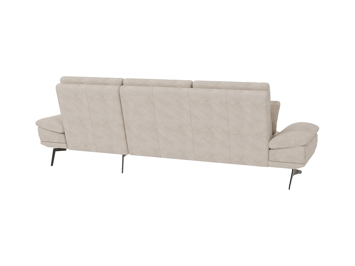 Canapé d’angle moderne avec ottomane et pieds hauts en métal noir, en tissu velours beige HAGA