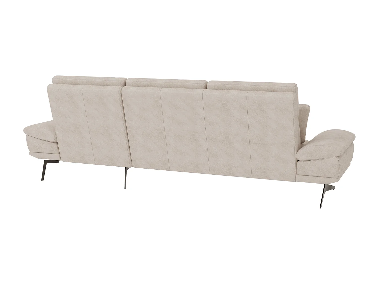 Canapé d’angle moderne avec ottomane et pieds hauts en métal noir, en tissu velours beige HAGA